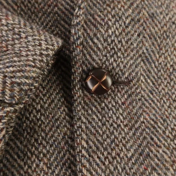 VINTAGE Tweed Jacket M MT Blue Brown Herringbone Marled 100% Wool Blazer 42L